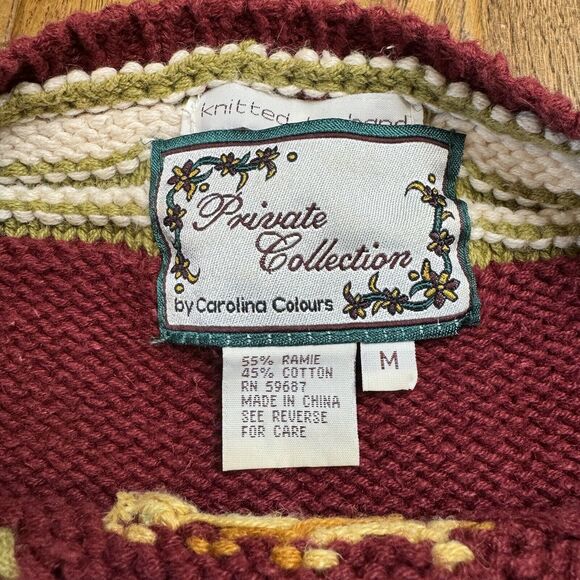 VTG 80s Private Collection Carolina Colours Hand Knitted Grandma Sweater Sz M - Picture 2 of 5